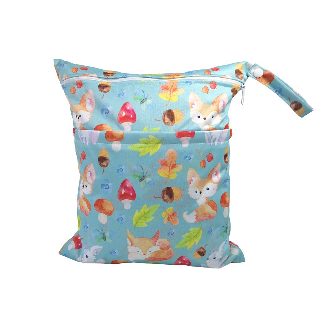 New Cartoon Printed Baby Double Zipper Diaper Bag