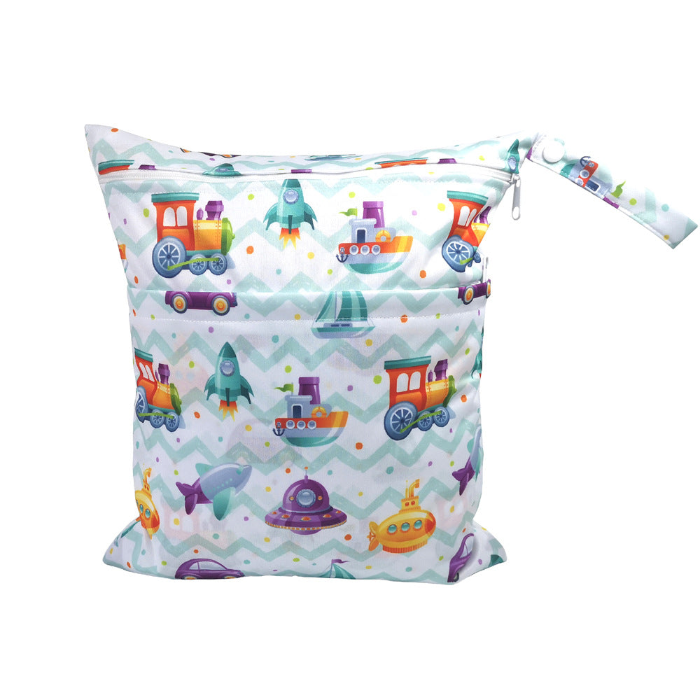 New Cartoon Printed Baby Double Zipper Diaper Bag