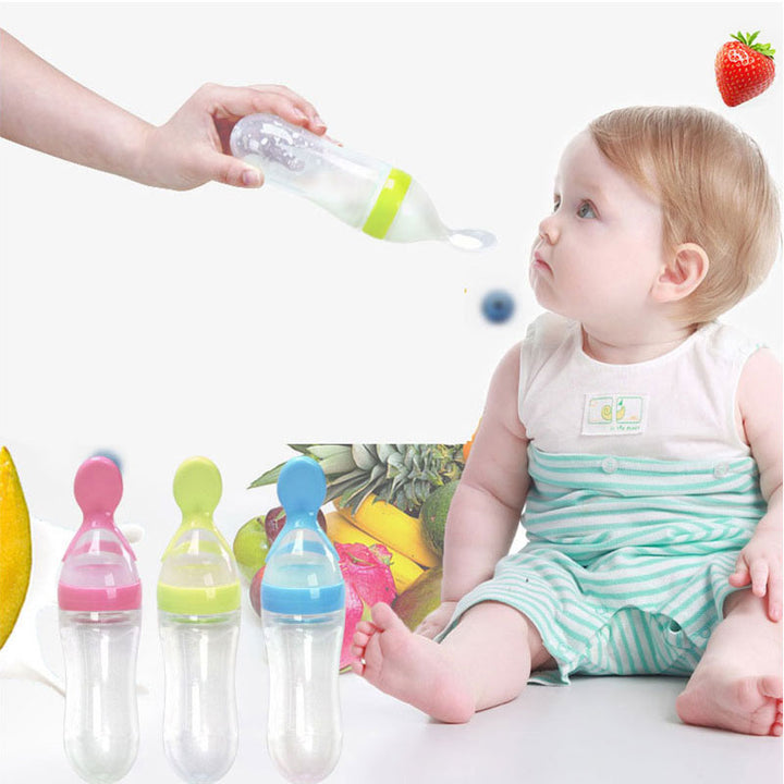 Silicone Baby Squeeze Feeding Bottle Spoon Feeder
