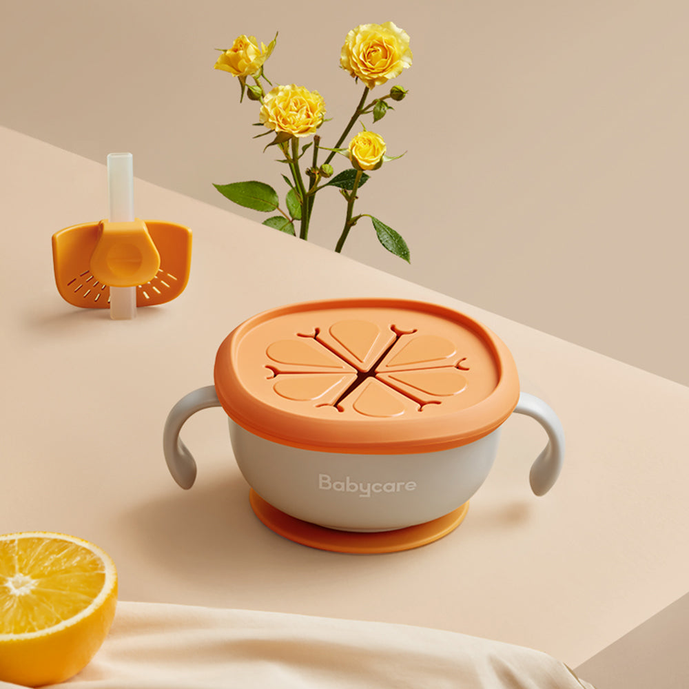 3-in-1 Baby Suction Snack Bowl with Straw
