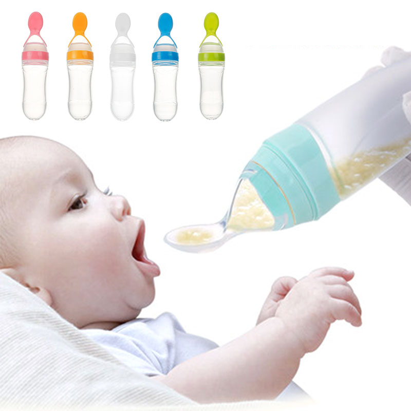 Silicone Baby Squeeze Feeding Bottle Spoon Feeder