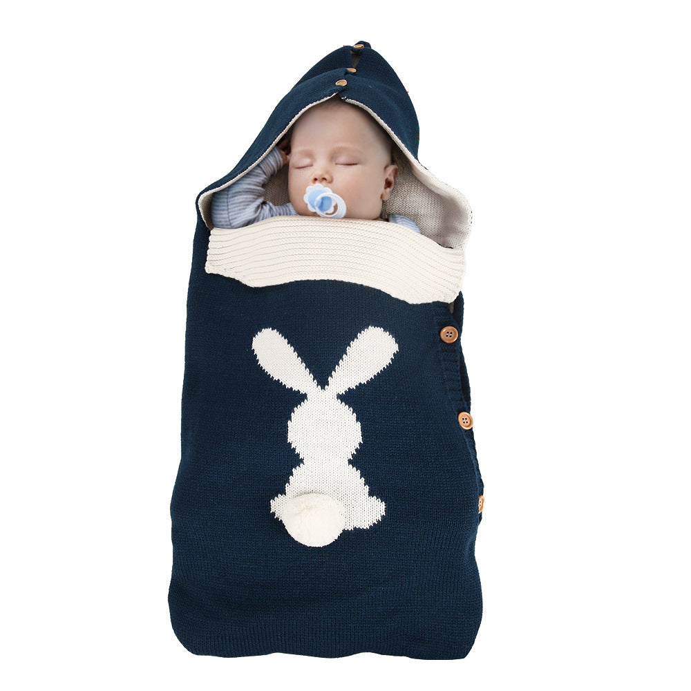 Baby Knitted Rabbit Button Outdoor Stroller Wool Sleeping Bag