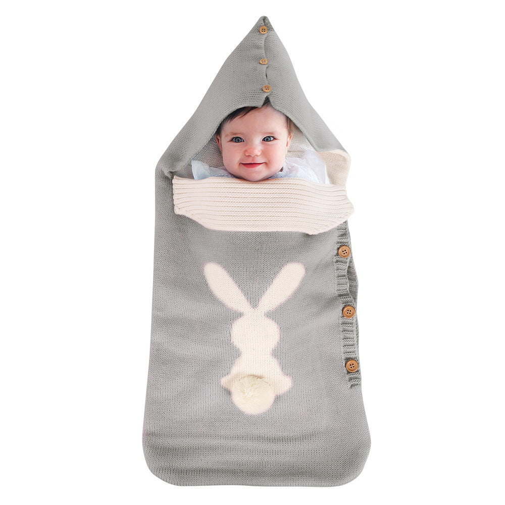 Baby Knitted Rabbit Button Outdoor Stroller Wool Sleeping Bag