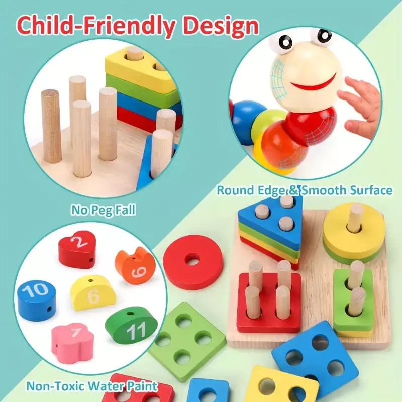 9 In 1 Wooden Toys Rattle Bell Drum Column Set Musical Instruments Sensory Music
