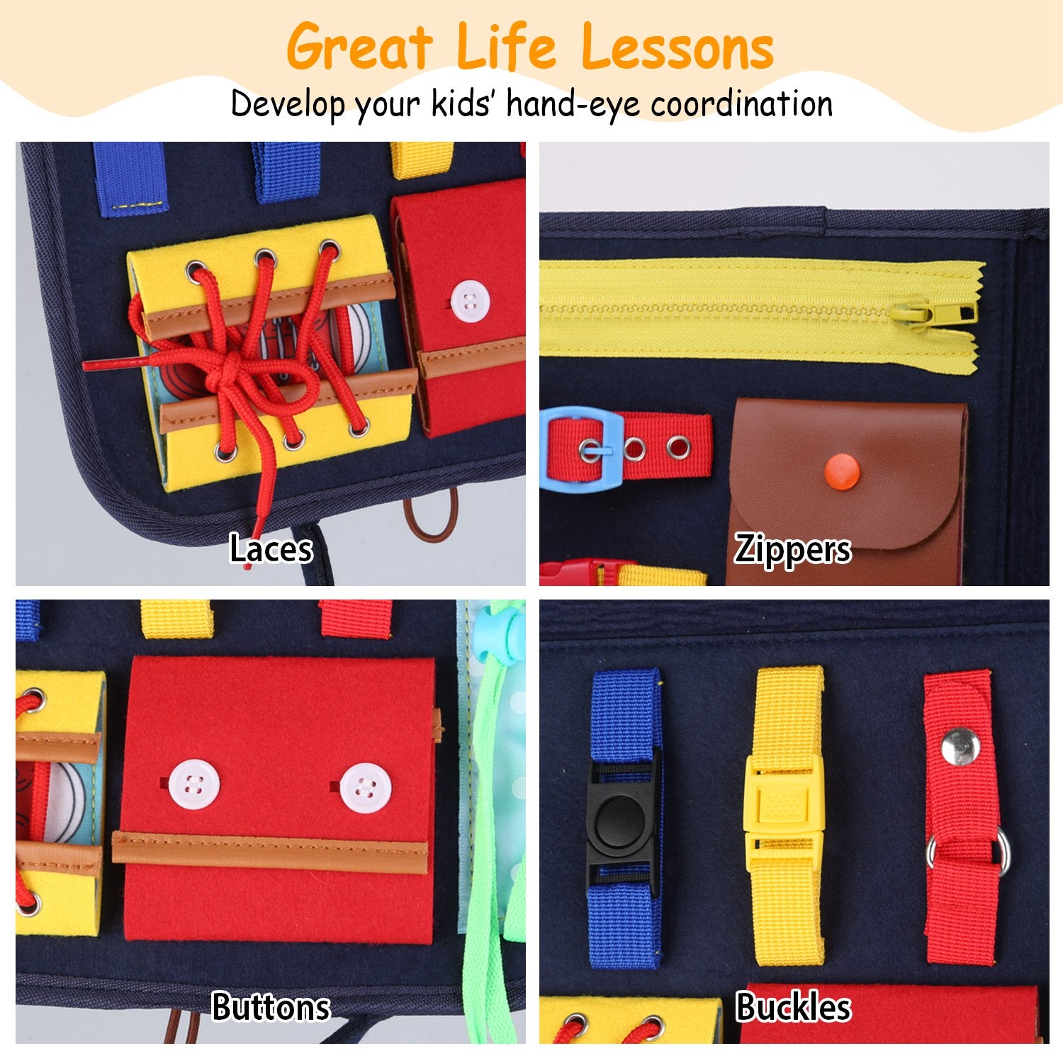 1Set Kids Busy Board Sensory Activity Board Preschool Learning Toys Montessori Educational Gift For 1 To 6 Years Old Baby Toddler Girls Boys