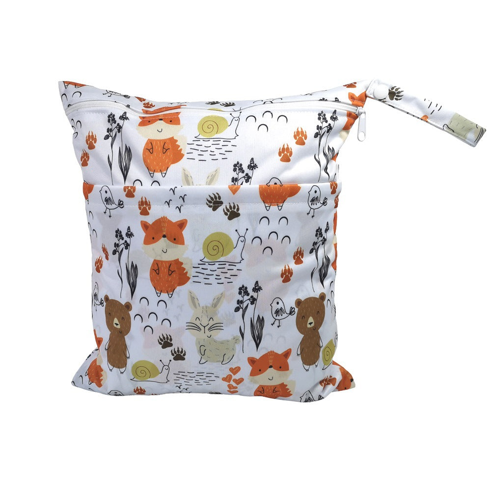 New Cartoon Printed Baby Double Zipper Diaper Bag
