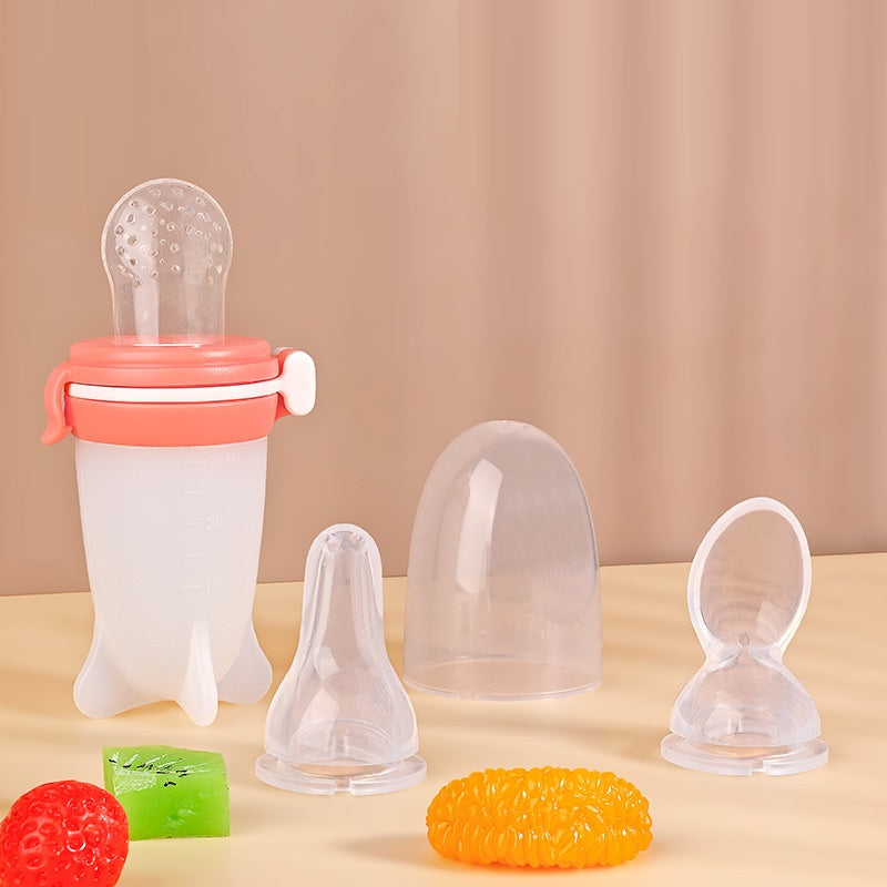 Silicone Squeeze Baby Feeding Bottle with Spoon