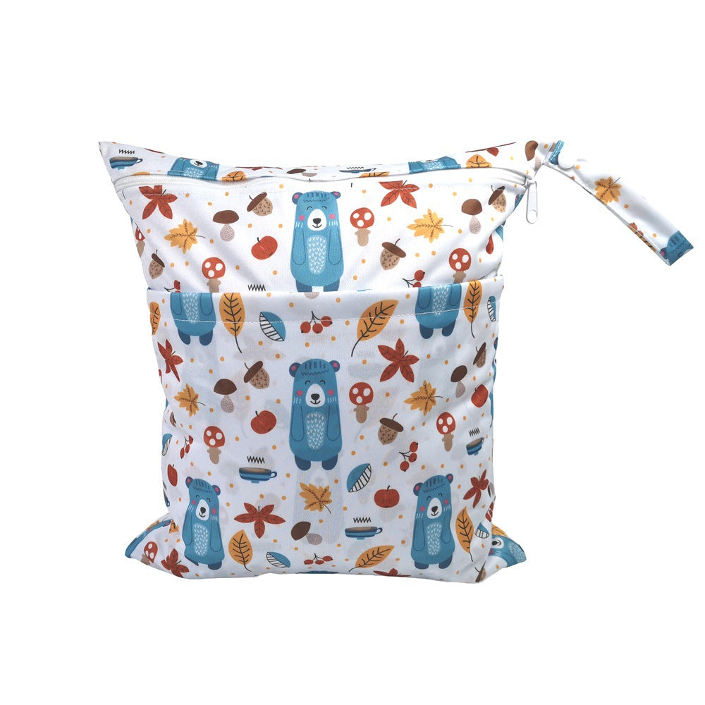 New Cartoon Printed Baby Double Zipper Diaper Bag