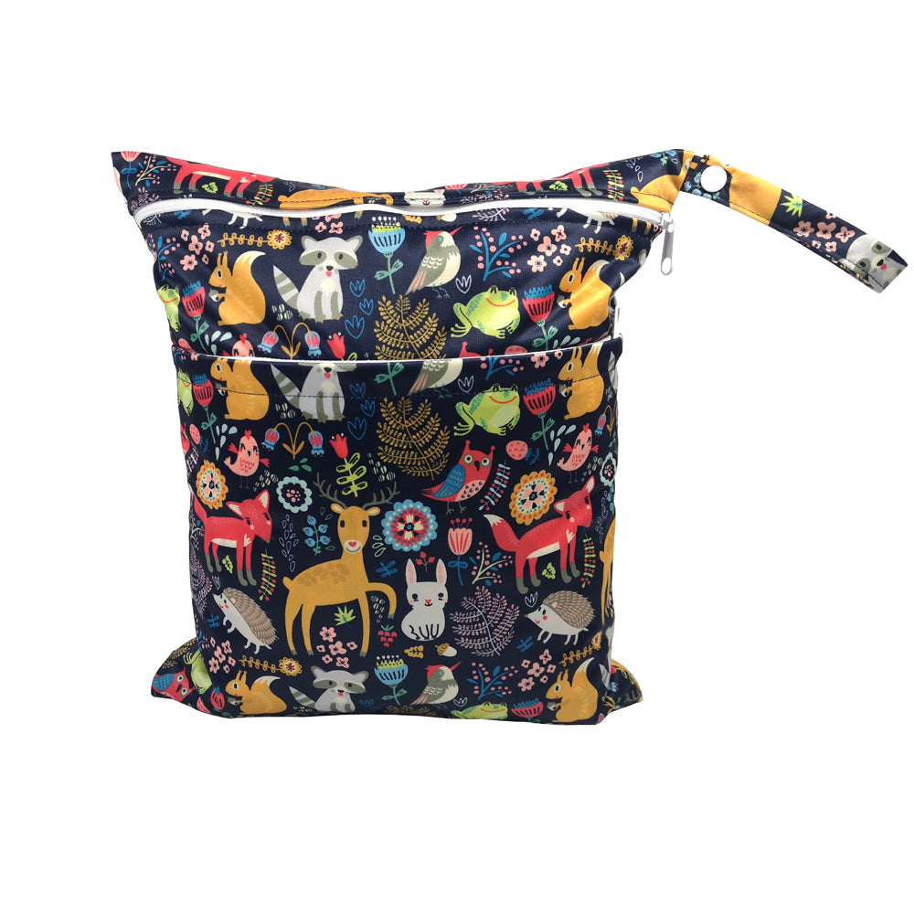New Cartoon Printed Baby Double Zipper Diaper Bag