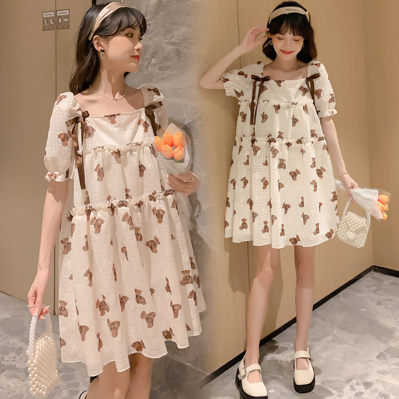 Maternity Dress Thin Chiffon Print Loose Dress