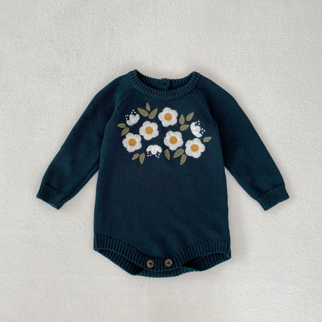 Baby Girl Dark Green Embroidered Romper