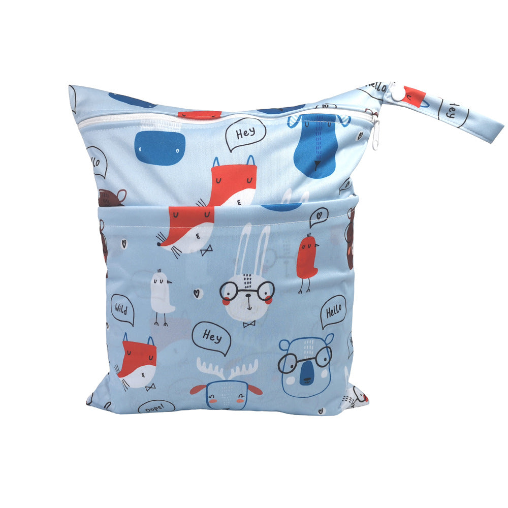 New Cartoon Printed Baby Double Zipper Diaper Bag