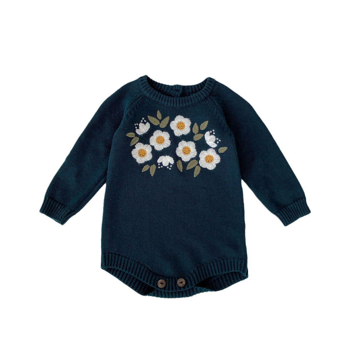 Baby Girl Dark Green Embroidered Romper
