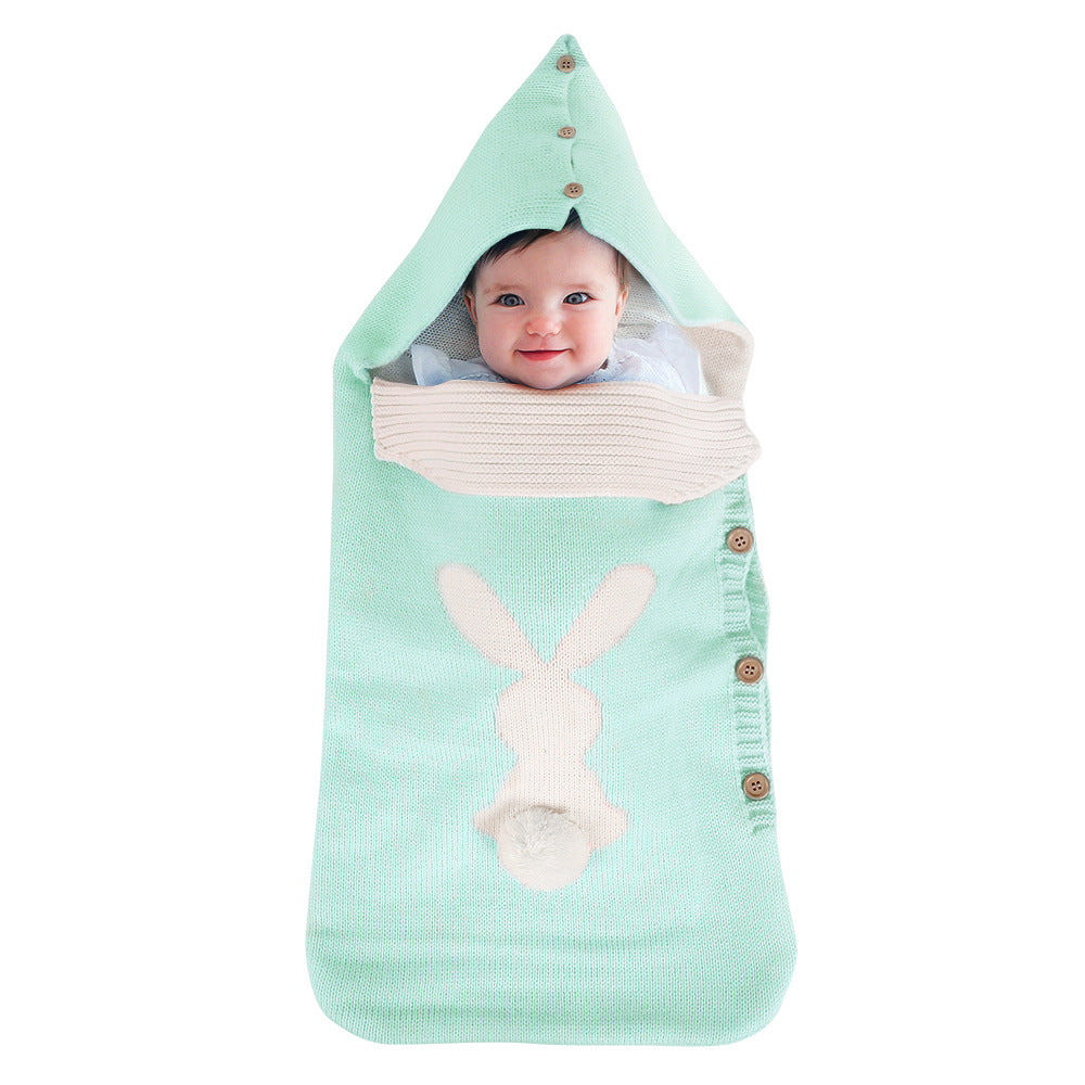 Baby Knitted Rabbit Button Outdoor Stroller Wool Sleeping Bag