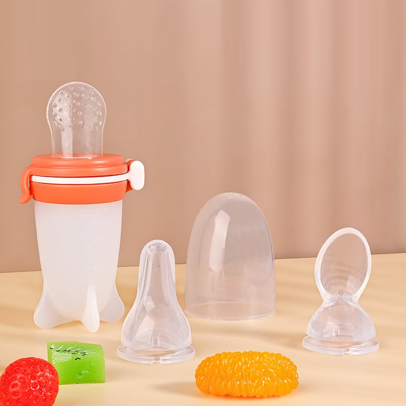 Silicone Squeeze Baby Feeding Bottle with Spoon