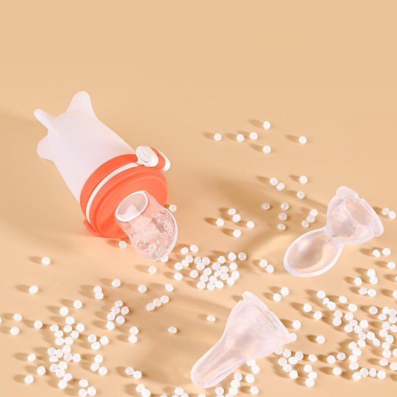 Silicone Squeeze Baby Feeding Bottle with Spoon