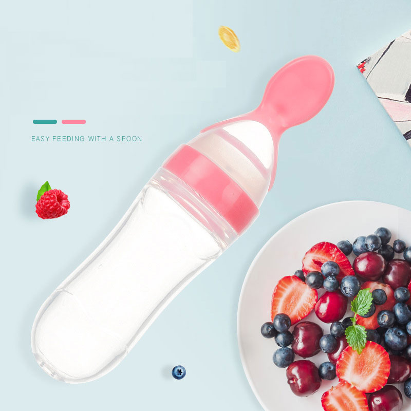 Silicone Baby Squeeze Feeding Bottle Spoon Feeder