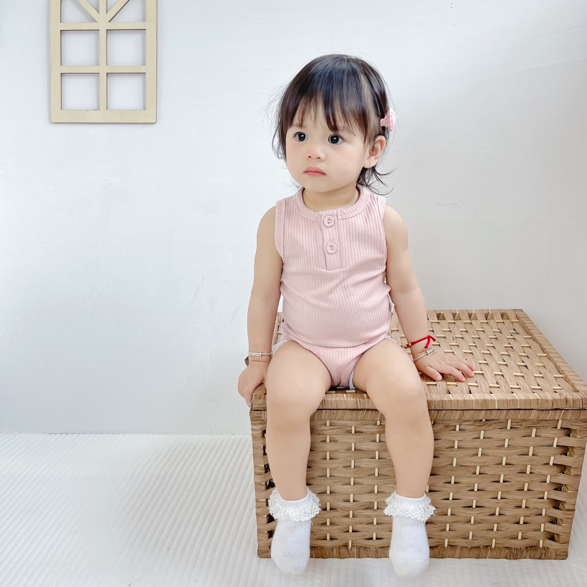 Sunken Stripe Vest Baby Pure Cotton Rompers Female