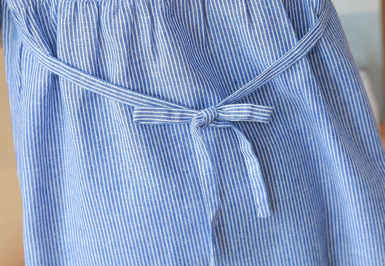 Maternity Dress Stand-up Collar Striped