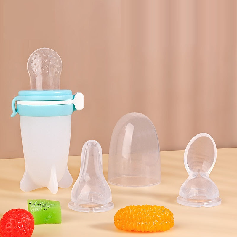 Silicone Squeeze Baby Feeding Bottle with Spoon