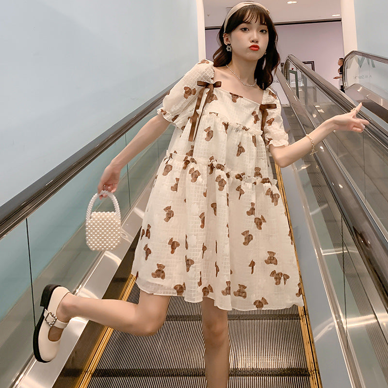 Maternity Dress Thin Chiffon Print Loose Dress